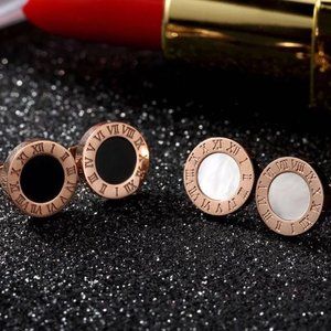 * New!! Roman Numerals Zircon Stainless Steel Stud Earrings